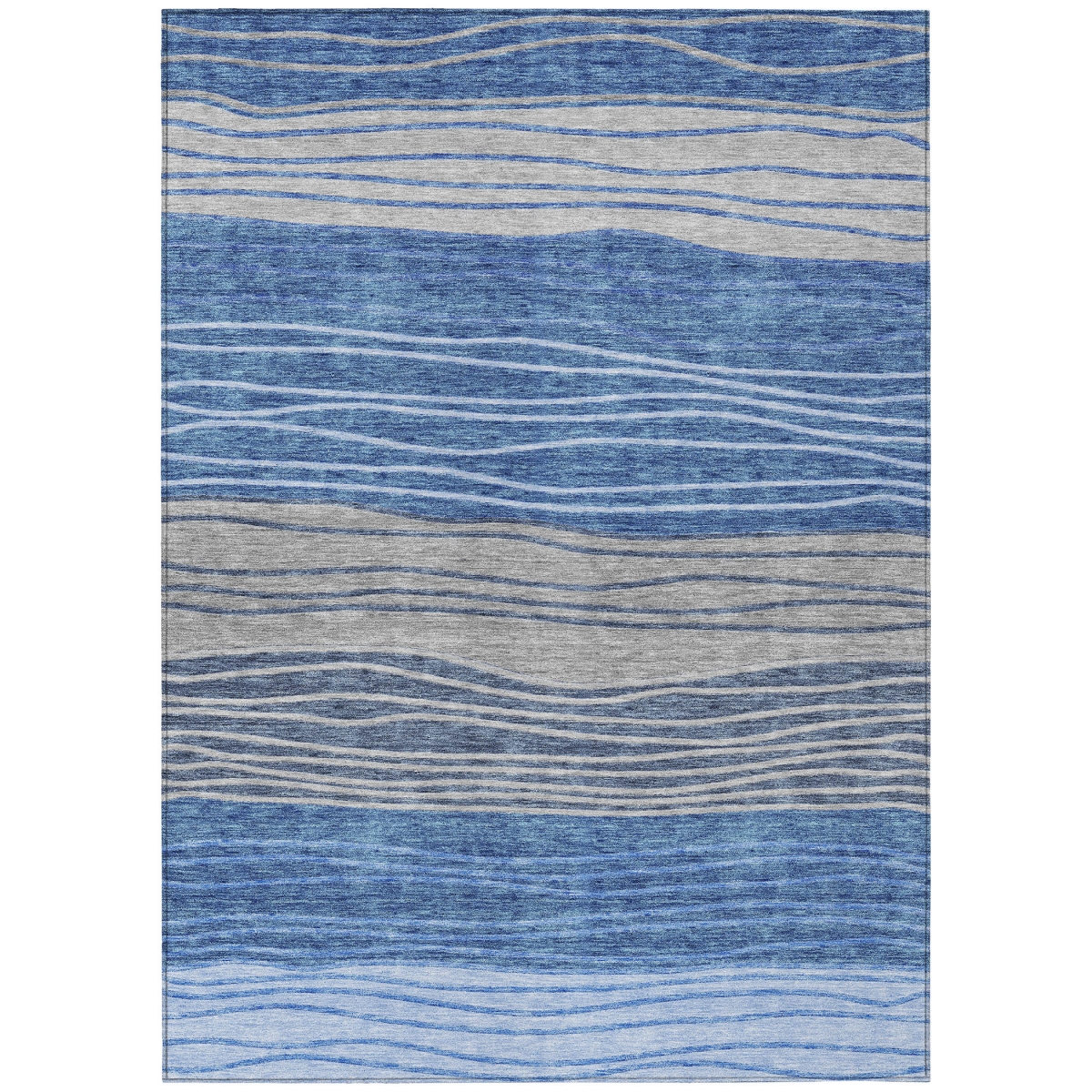 583865 5 x 8 ft. Striped Washable Indoor & Outdoor Rectangle Area Rug, Navy Blue & Gray