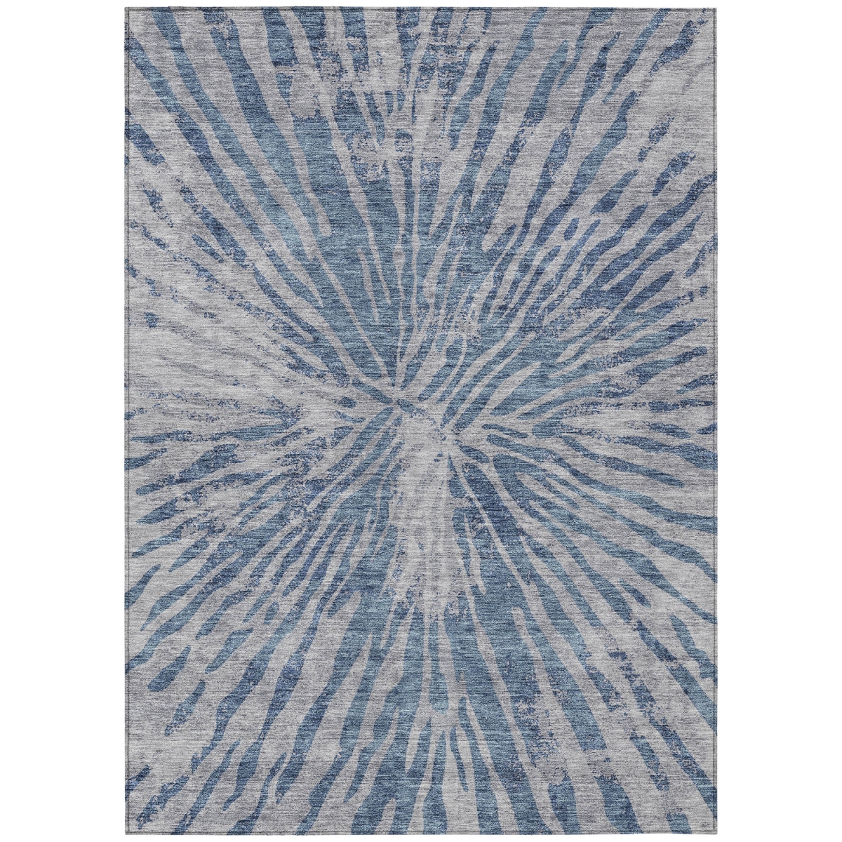 588008 9 x 12 ft. Abstract Washable Indoor & Outdoor Rectangle Area Rug, Blue, Gray & Silver
