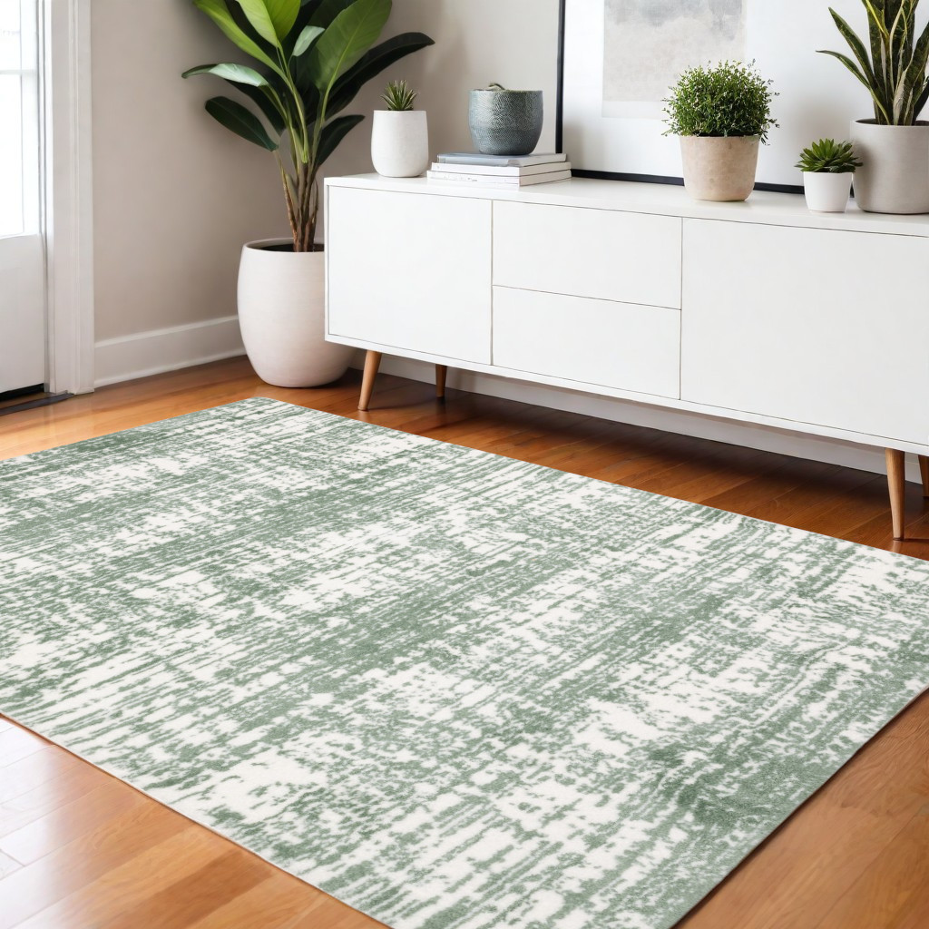 575075 4 x 6 ft. Abstract Rectangle Area Rug, Green & Ivory