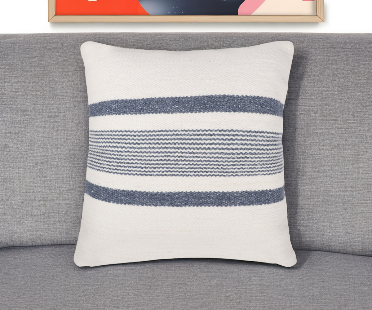 Navy & White Striped Throw Pillow - 20 in. - Ruffled Design