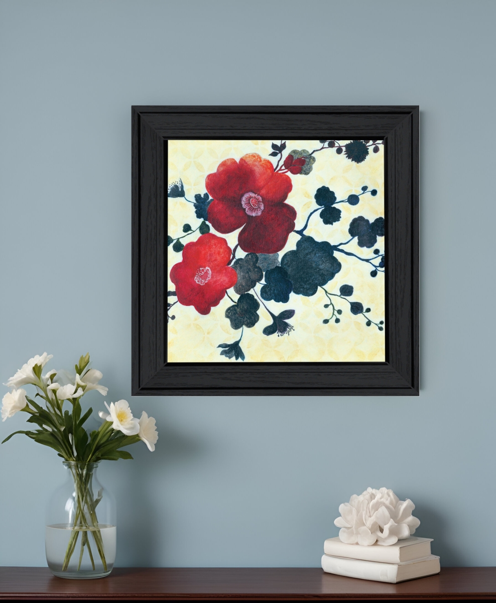 530138 Modern Horizontal Japanese Blossoms Black Framed Print Wall Art