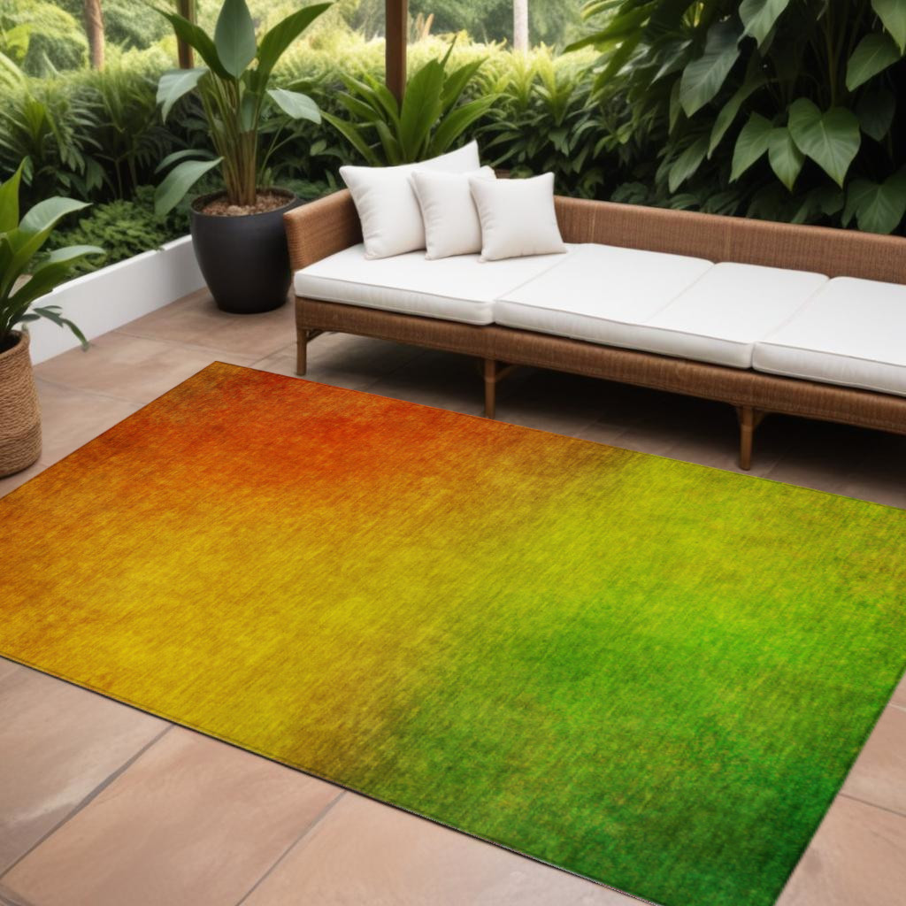 577281 9 x 12 ft. Ombre Washable Indoor & Outdoor Rectangle Area Rug, Terra Cotta, Gold & Green