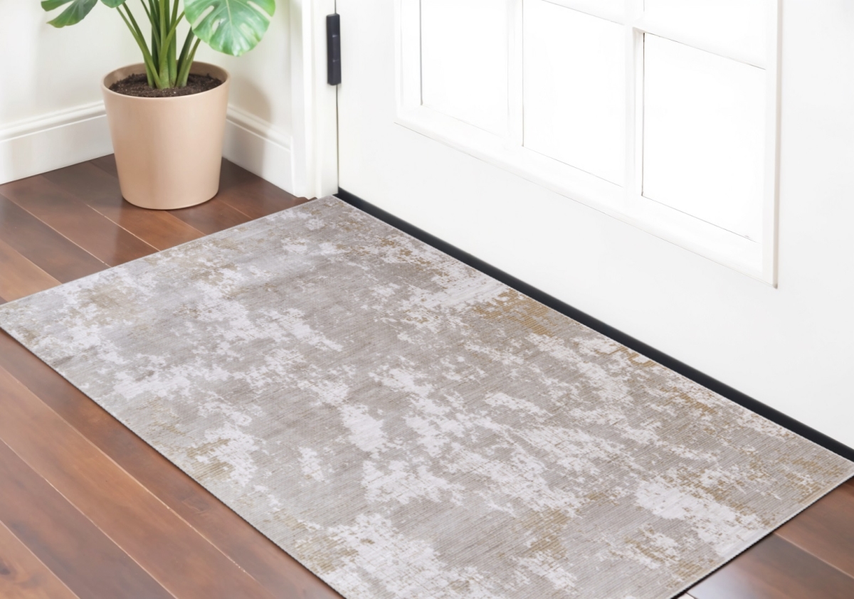 567742 2 x 3 ft. Abstract Power Loom Rectangle Area Rug, Gray, Brown & Ivory