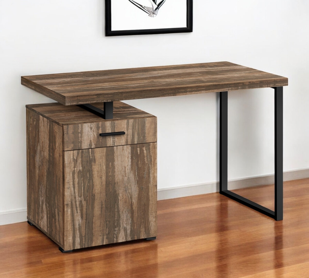 489905 47 in. Brown & Black Wood & Metal Computer Desk