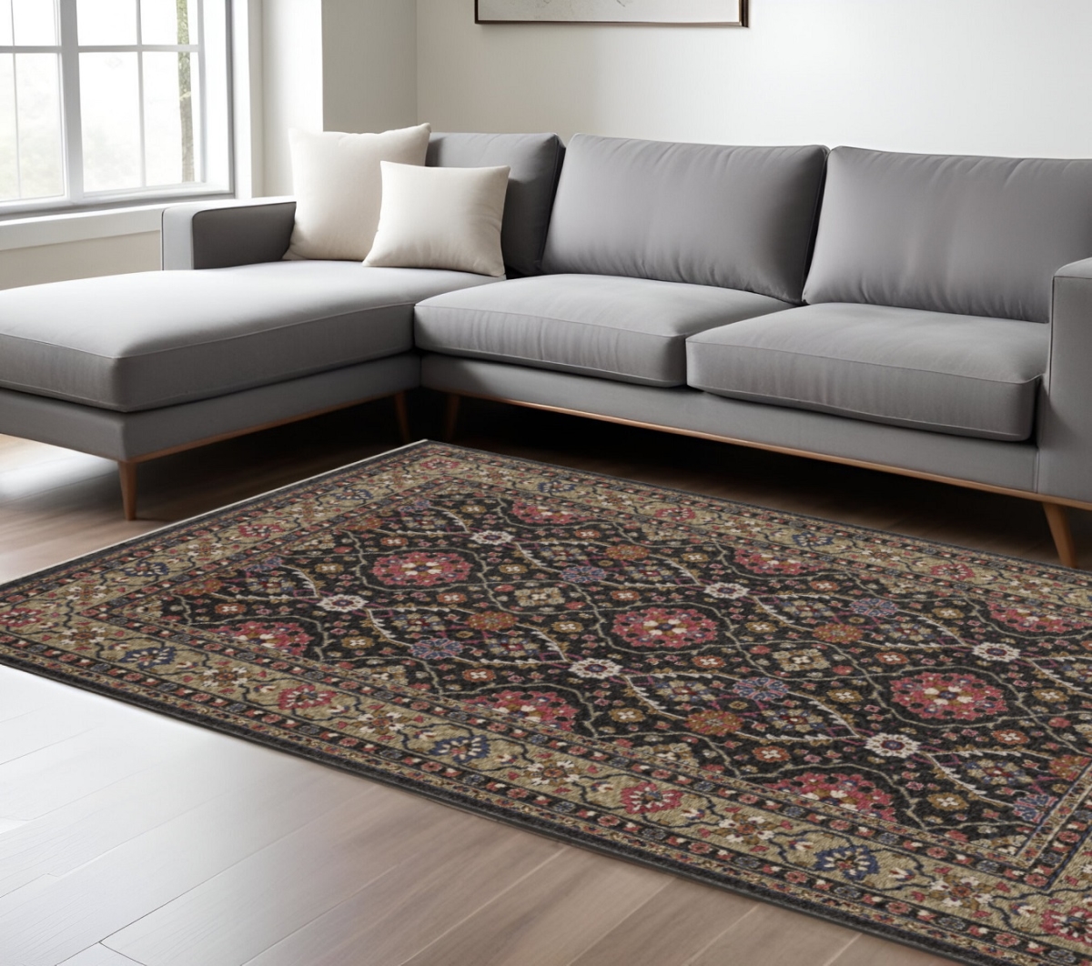 574930 8 x 11 ft. Oriental Rectangle Area Rug with Fringe, Charcoal & Pink