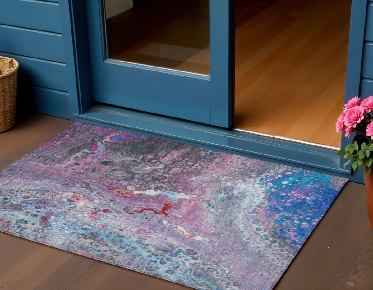 577409 3 x 5 ft. Abstract Washable Indoor & Outdoor Rectangle Area Rug, Sky Blue & Purple