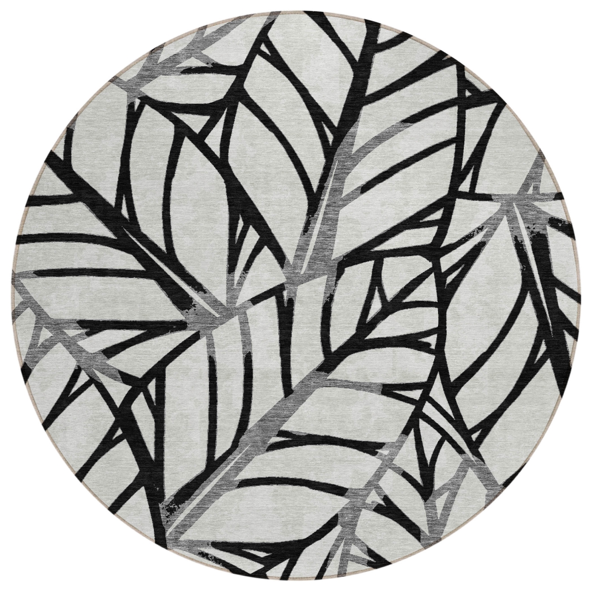 584190 8 ft. Round Floral Washable Indoor & Outdoor Area Rug, Black, Gray & Beige