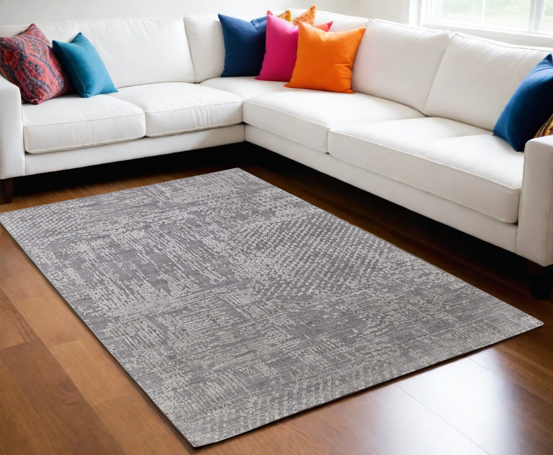 566907 5 x 8 ft. Abstract Hand Woven Worn Faded Rectangle Area Rug, Gray & Silver