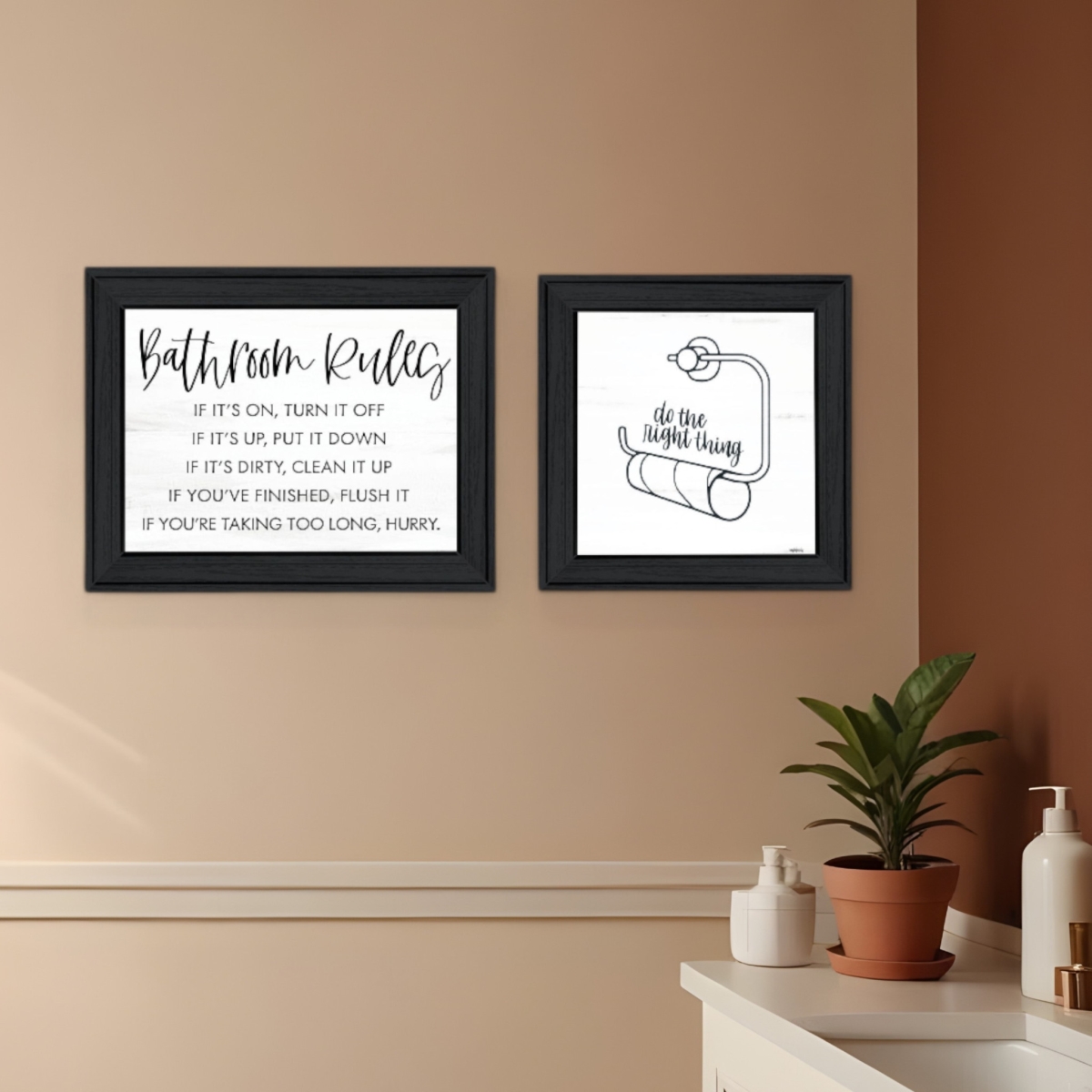 568421 Bathroom Rules Black Framed Textual Art Wall Art - Set of 2