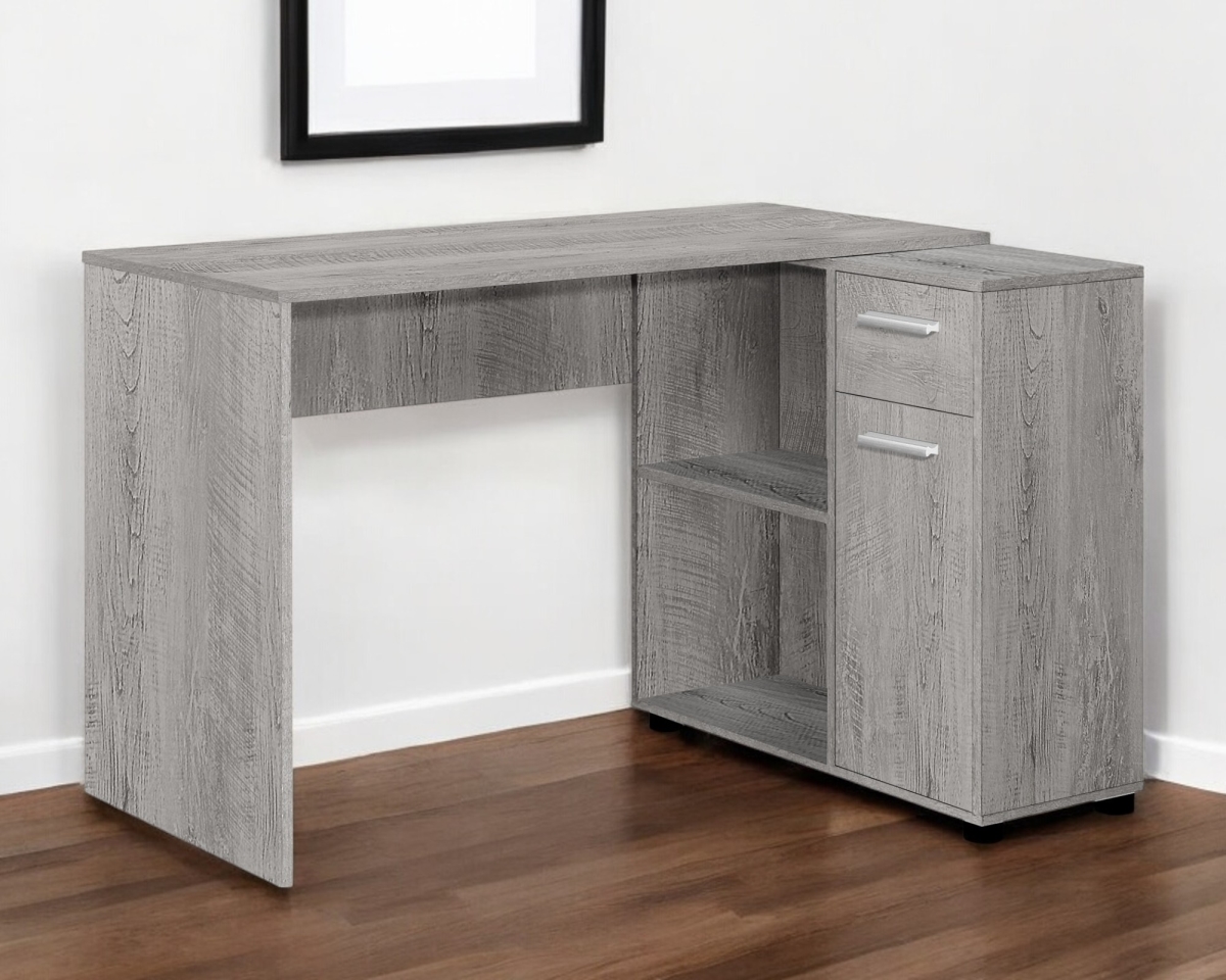 489904 46 in. Gray Wood L Shape Computer Desk with Two Drawers