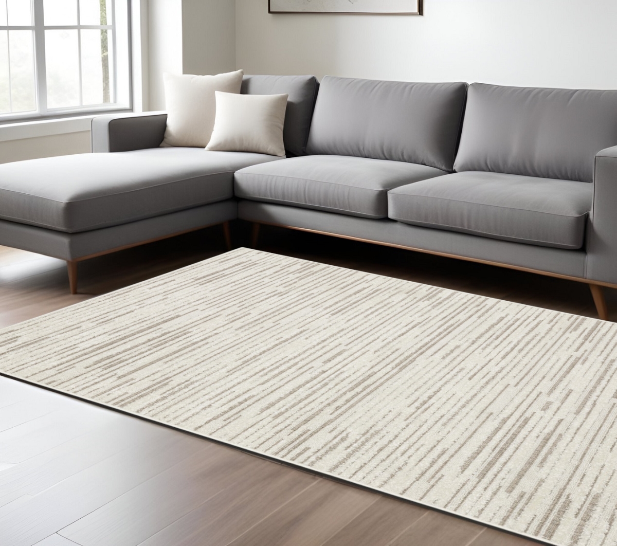 574836 10 x 13 ft. Striped Distressed Rectangle Area Rug, Ivory & Brown