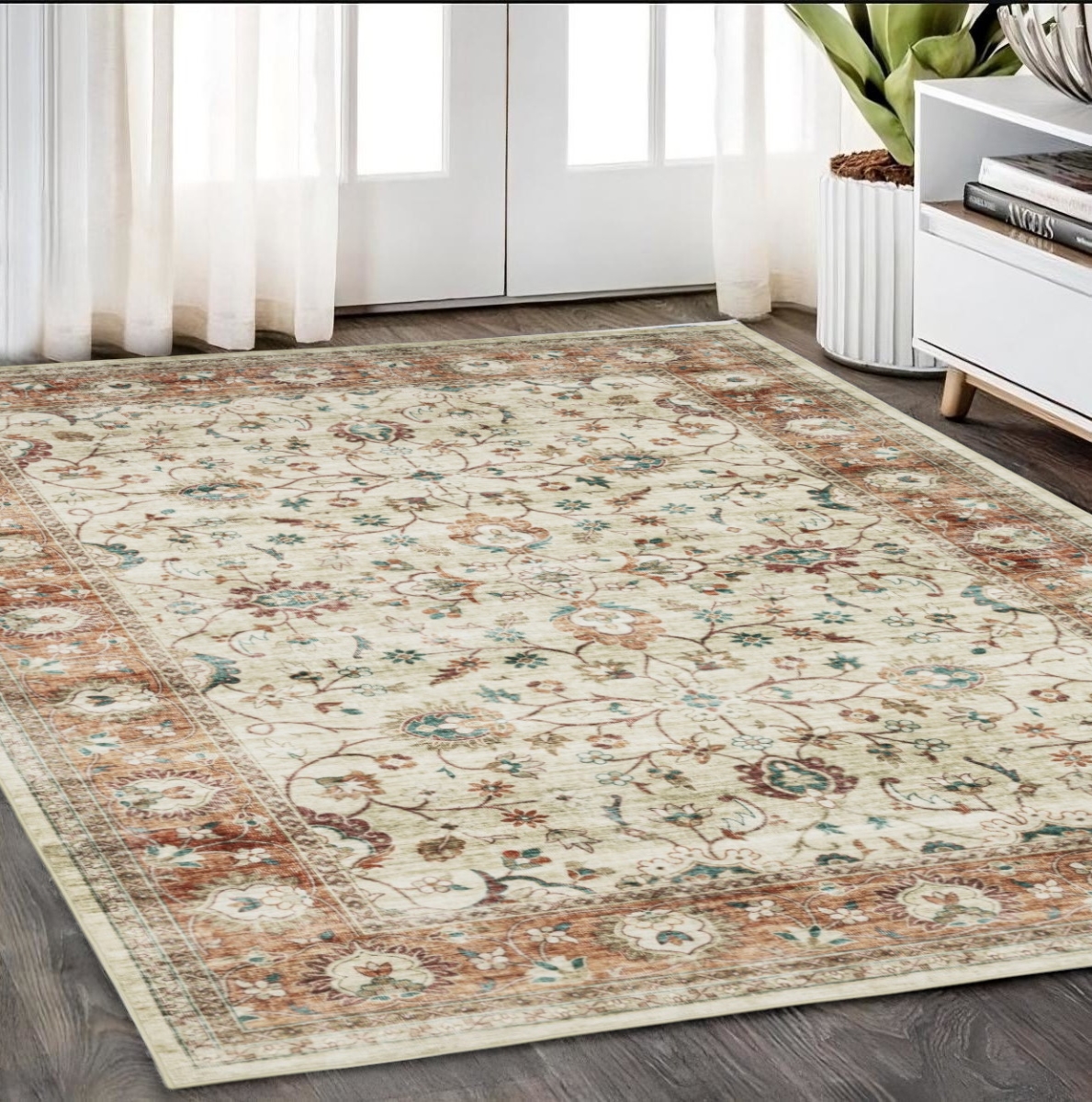 574703 5 x 7 ft. Oriental Distressed Rectangle Area Rug, Ivory & Rust
