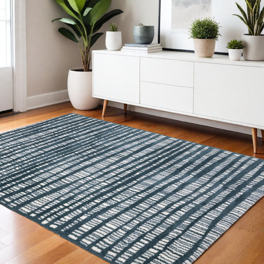 575035 4 x 6 ft. Striped Distressed Rectangle Area Rug, Teal & Ivory