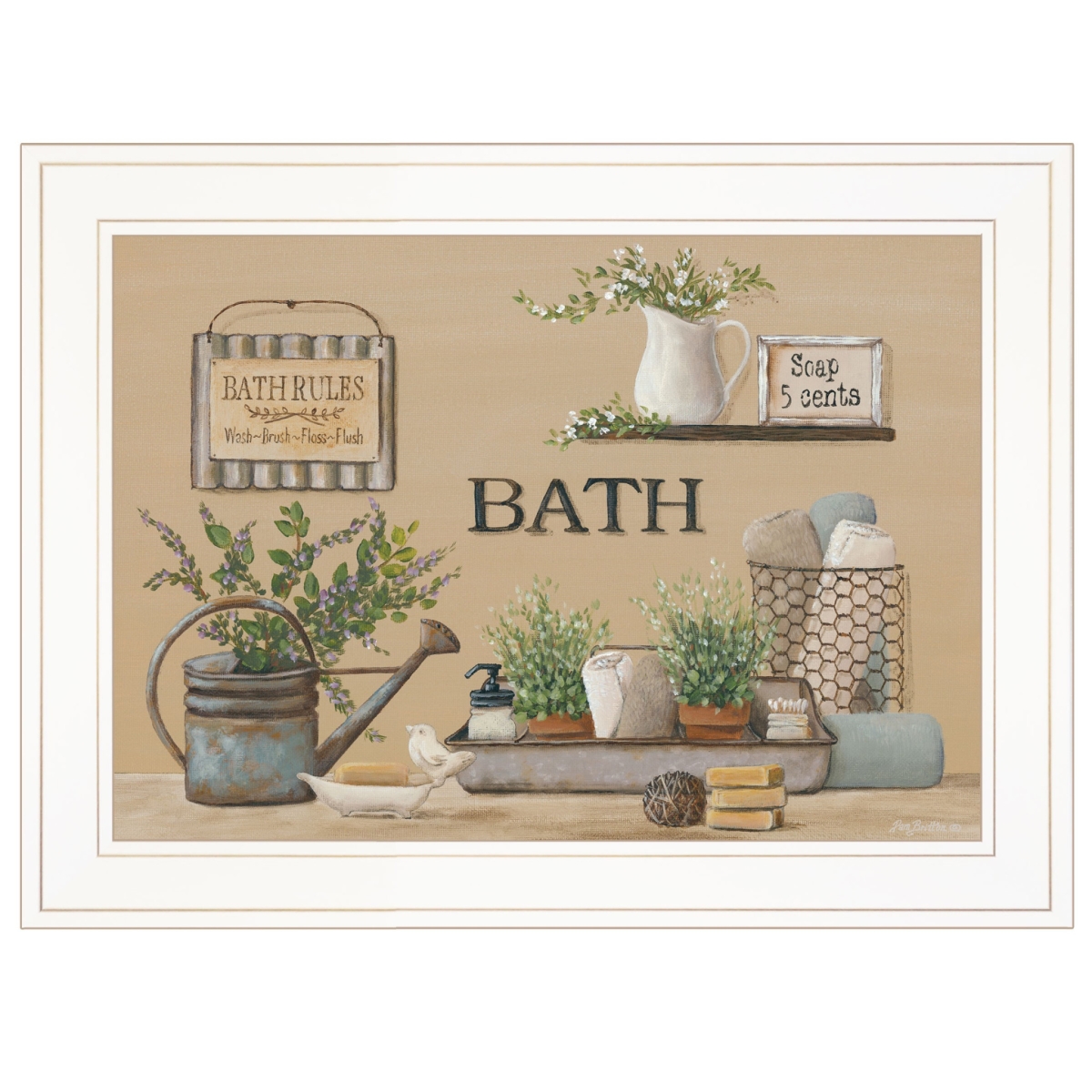 406810 Farmhouse Bath White Framed Print Bathroom Wall Art