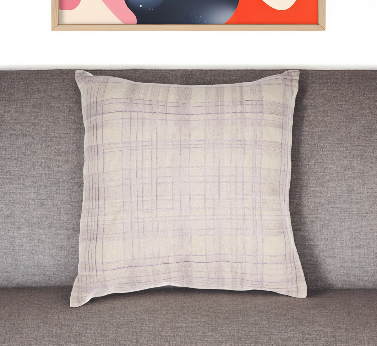 Ivory Check Cotton Blend Throw Pillow - 20in. - Embroidered Design