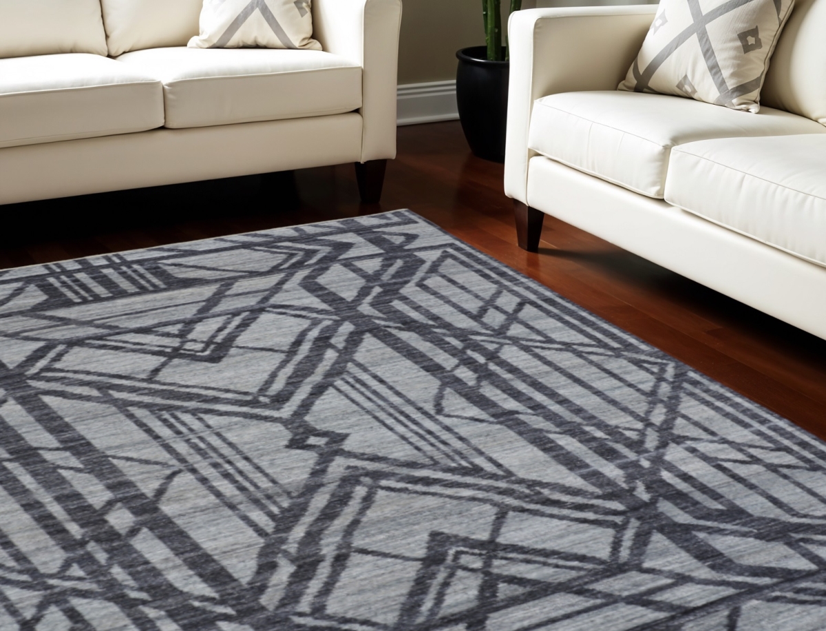 565942 8 x 10 ft. Wool Geometric Hand Knotted Rectangle Area Rug, Gray