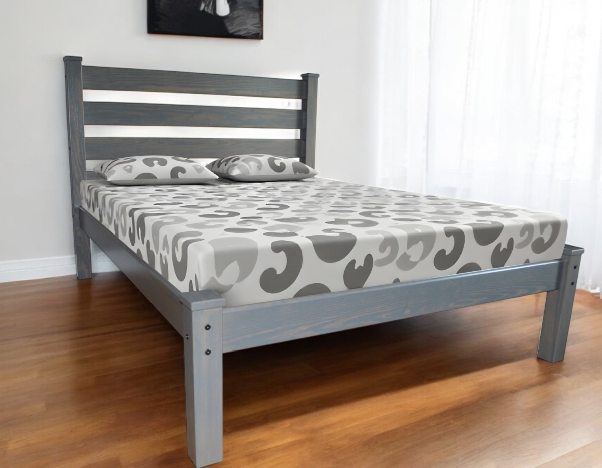 546892 Traditional Gray Solid Wood Queen Size Bed Frame, 800 lbs