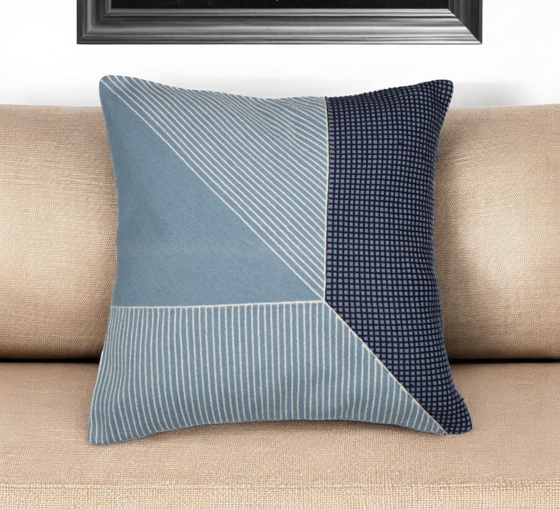 Blue & White Geometric Cotton Throw Pillow - 20 in. - Soft & Cozy Design