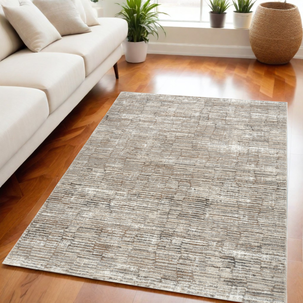 550314 5 x 7 ft. Abstract Non Skid Rectangle Area Rug, Brown & Ivory