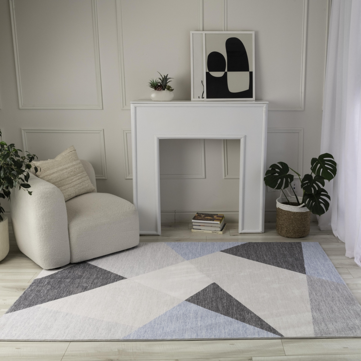 570043 4 x 6 ft. Geometric Rectangle Area Rug, Blue & Gray