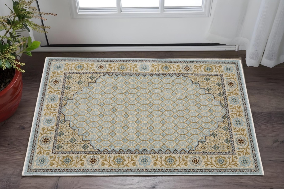 575682 3 x 5 ft. Oriental Rectangle Area Rug with Fringe, Blue & Gold