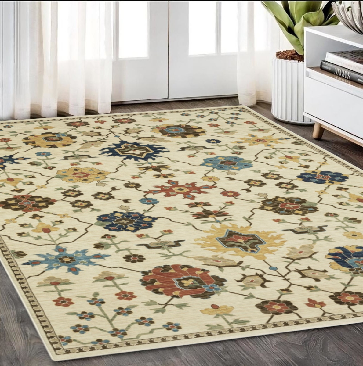 574582 5 x 8 ft. Oriental Rectangle Area Rug with Fringe, Ivory & Gold