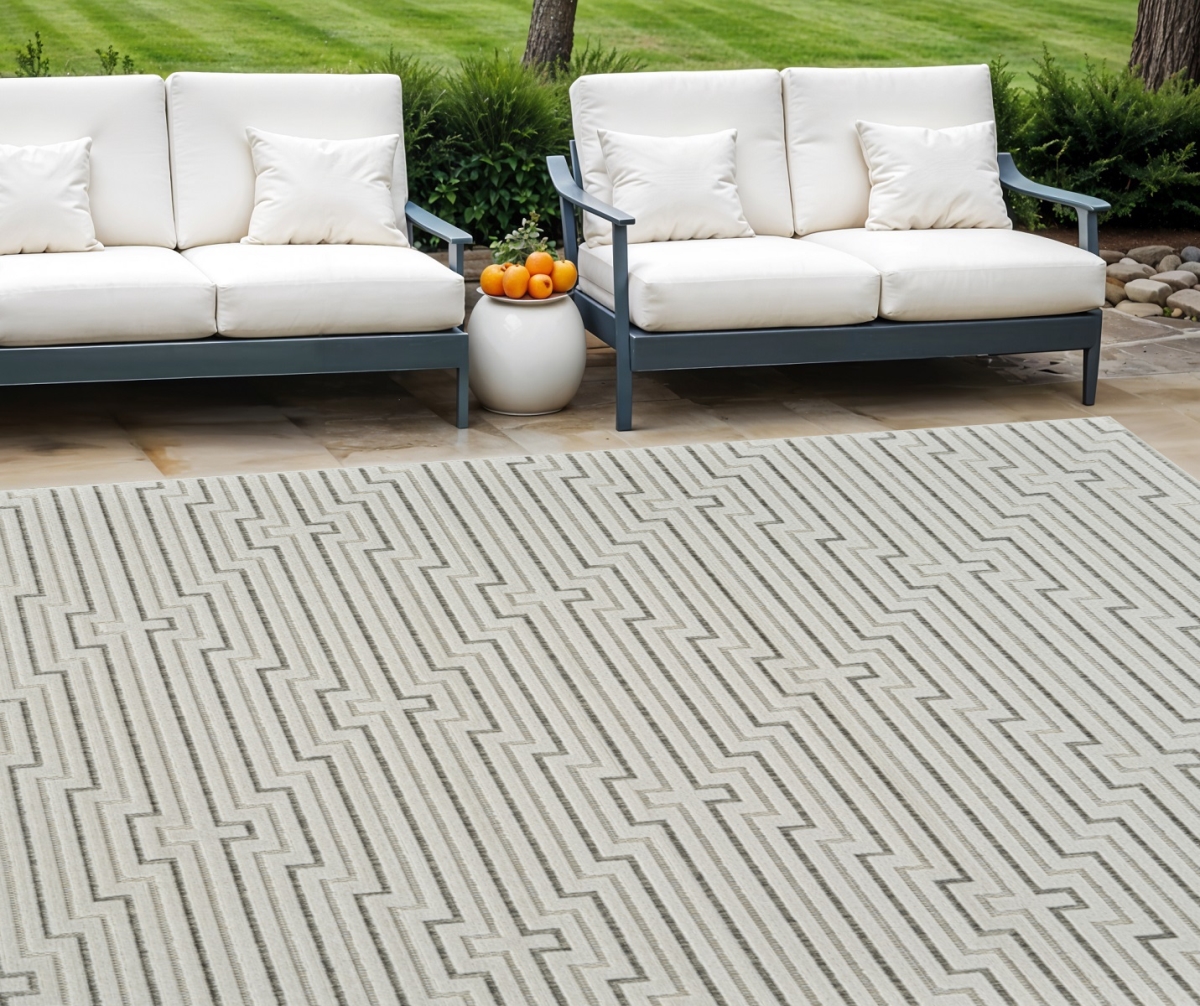 558791 8 x 10 ft. Geometric Distressed Indoor & Outdoor Rectangle Area Rug, Cream & Beige