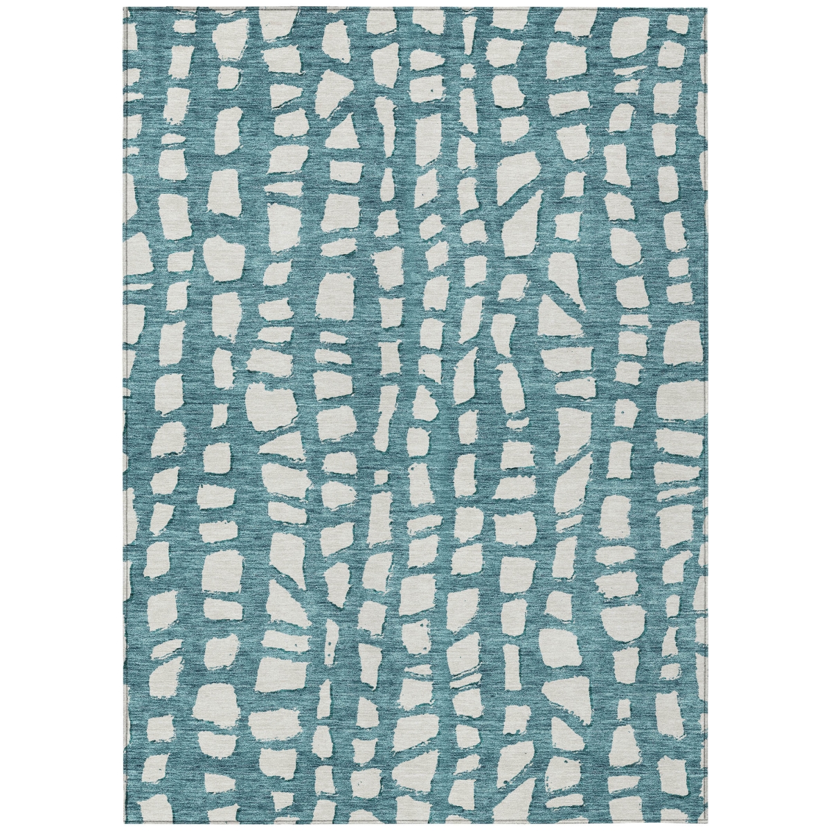 585111 10 x 14 ft. Abstract Washable Indoor & Outdoor Rectangle Area Rug, Teal Blue & Ivory