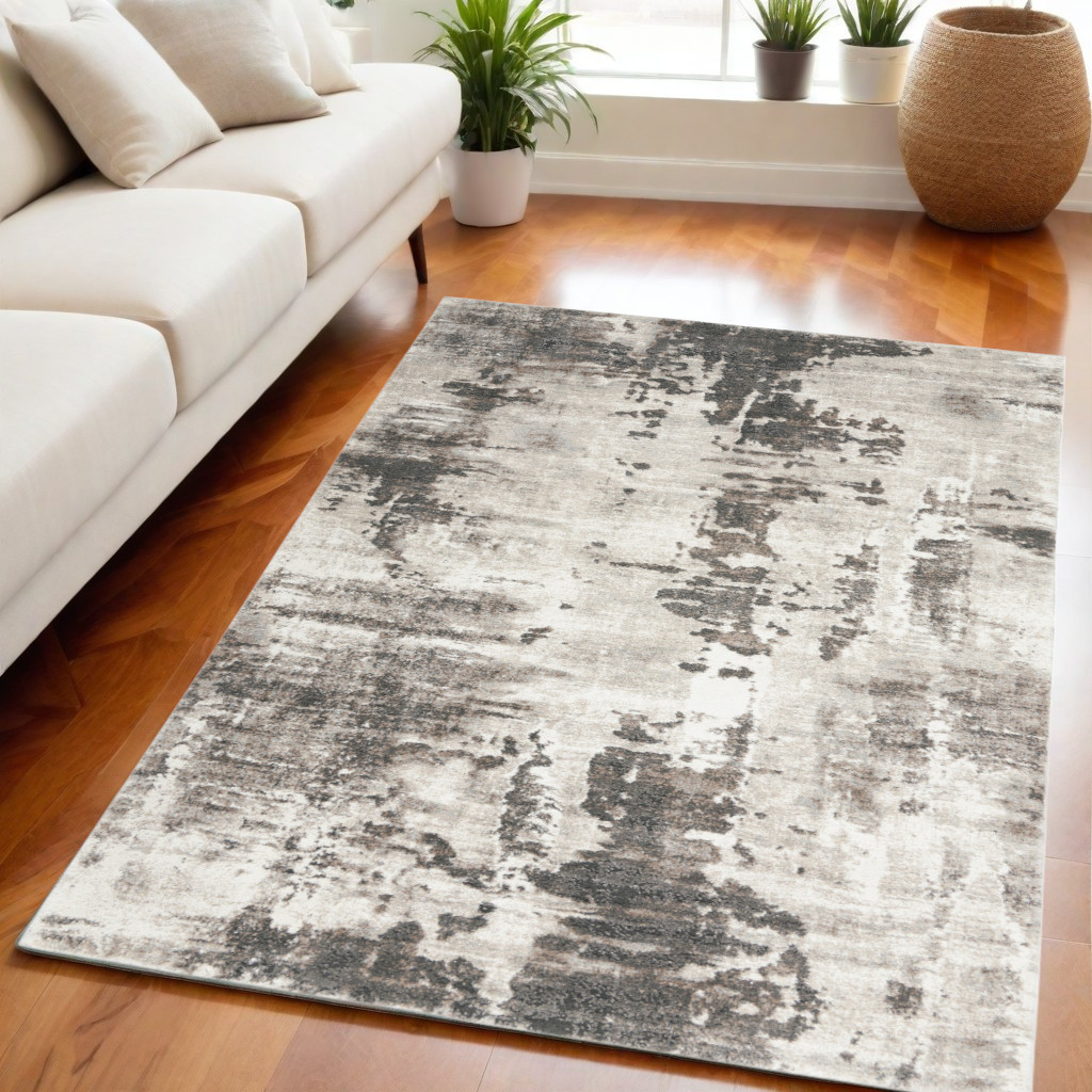 569618 5 x 7 ft. Abstract Power Loom Rectangle Area Rug, Tan