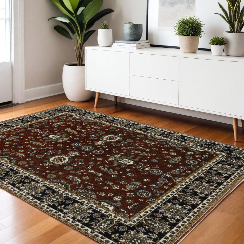 574872 4 x 6 ft. Oriental Rectangle Area Rug with Fringe, Red