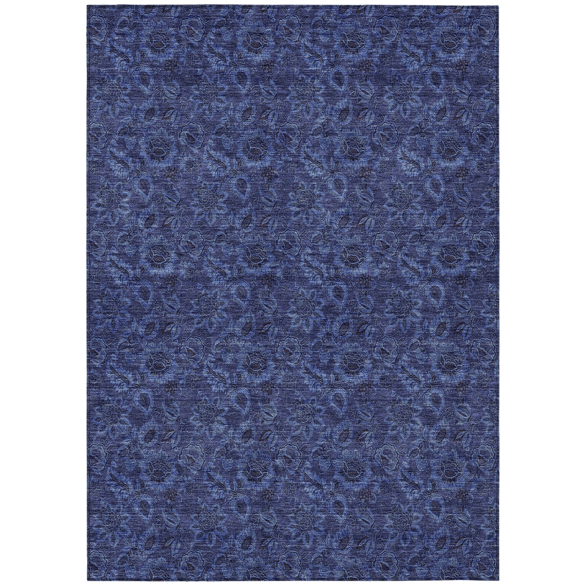 580530 9 x 12 ft. Floral Washable Indoor & Outdoor Rectangle Area Rug, Navy Blue, Blue & Charcoal