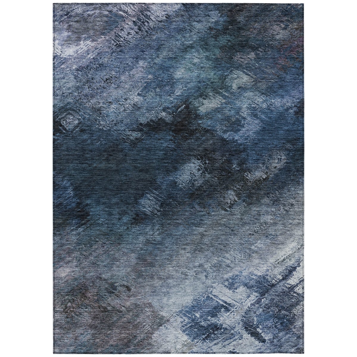 577490 8 x 10 ft. Abstract Washable Indoor & Outdoor Rectangle Area Rug, Navy Blue & Denim Blue
