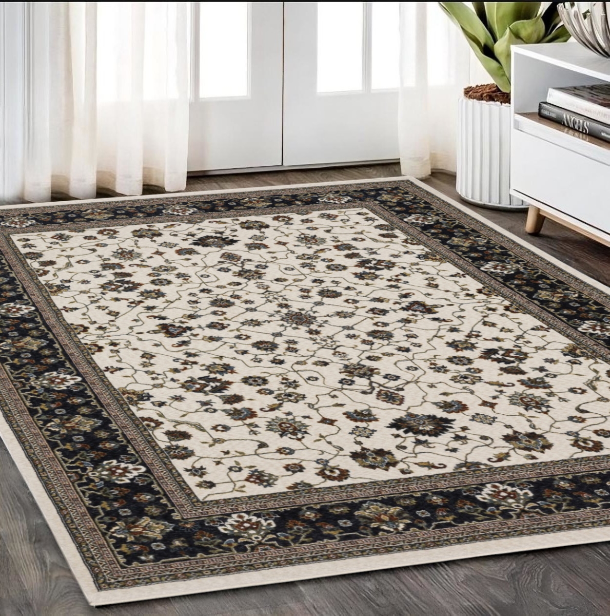 574851 5 x 8 ft. Oriental Rectangle Area Rug with Fringe, Ivory