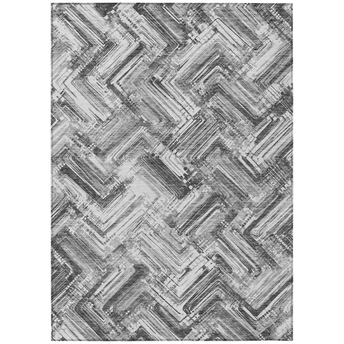 579277 5 x 8 ft. Geometric Washable Indoor & Outdoor Rectangle Area Rug, Gray, Silver & Ivory