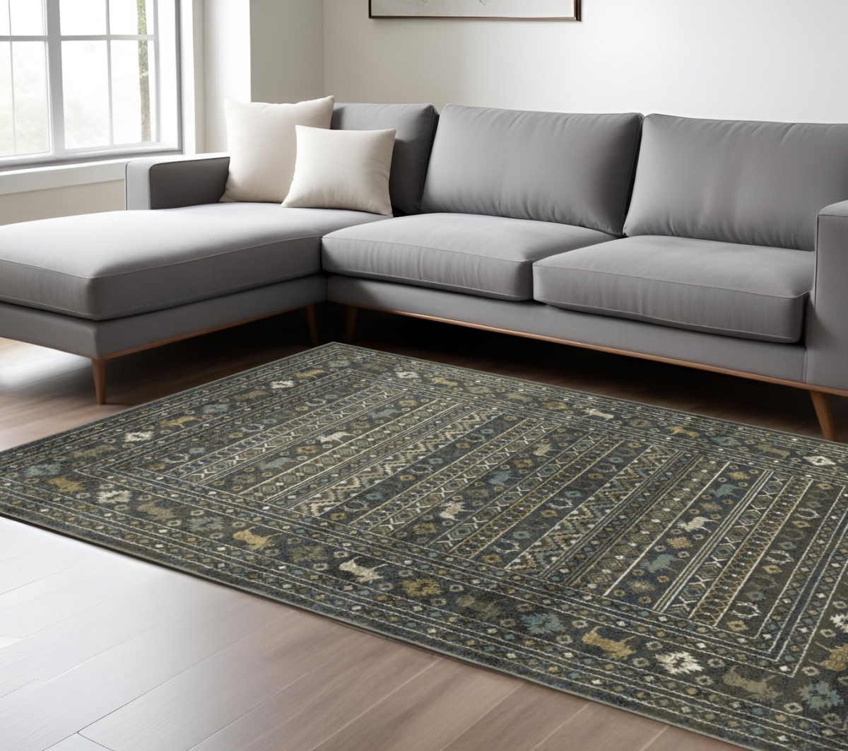 576540 10 x 13 ft. Southwestern Rectangle Area Rug, Blue & Gold