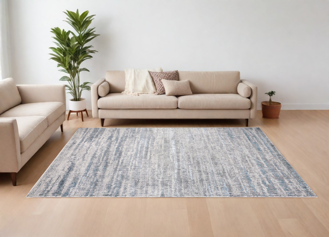 566611 8 x 10 ft. Abstract Power Loom Rectangle Area Rug, Ivory, Gray & Blue