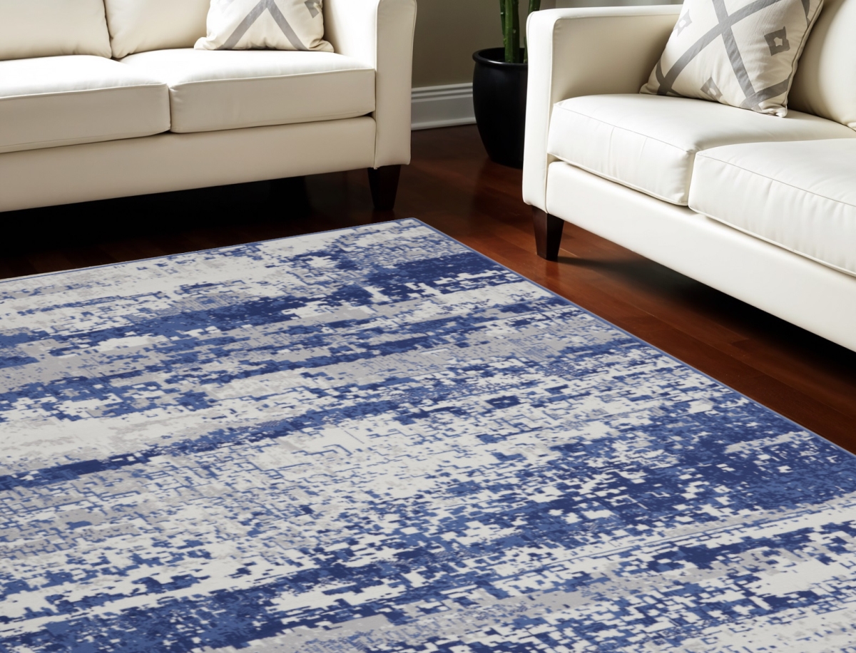 551411 8 x 12 ft. Abstract Distressed Non Skid Rectangle Area Rug, Ivory & Navy Blue
