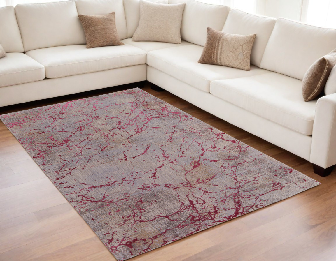 567660 5 x 8 ft. Pink Taupe & Gray Abstract Power Loom Rectangle Area Rug