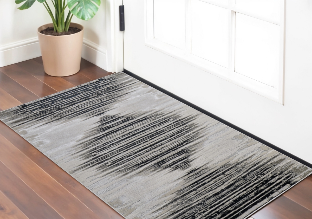 565823 2 x 3 ft. Geometric Power Loom Rectangle Area Rug, Black & Silver