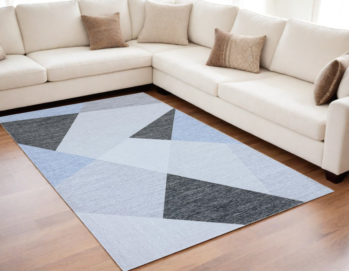570044 5 x 8 ft. Geometric Rectangle Area Rug, Blue & Gray