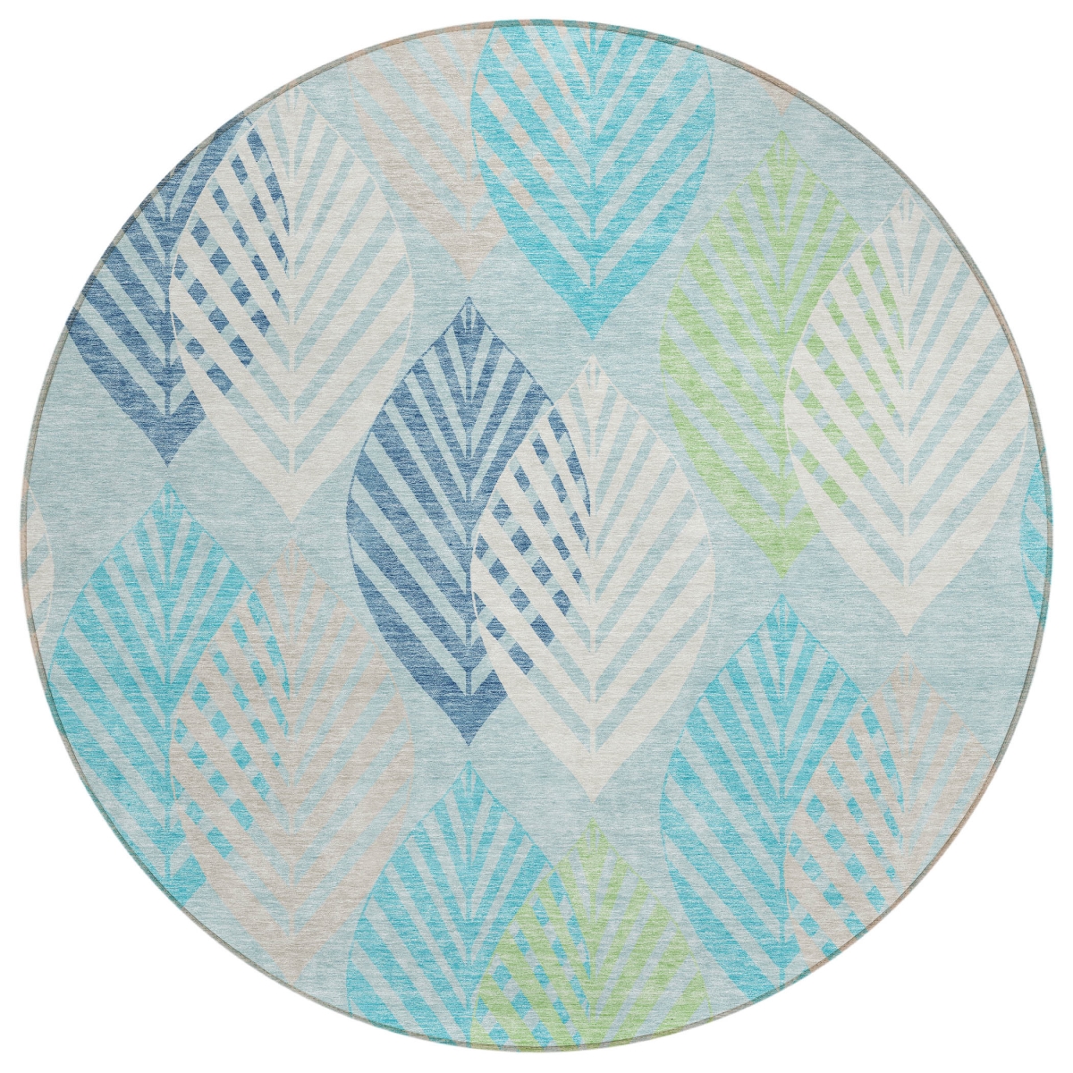 584448 8 ft. Round Floral Washable Indoor & Outdoor Area Rug, Teal Blue, Aqua & Navy Blue