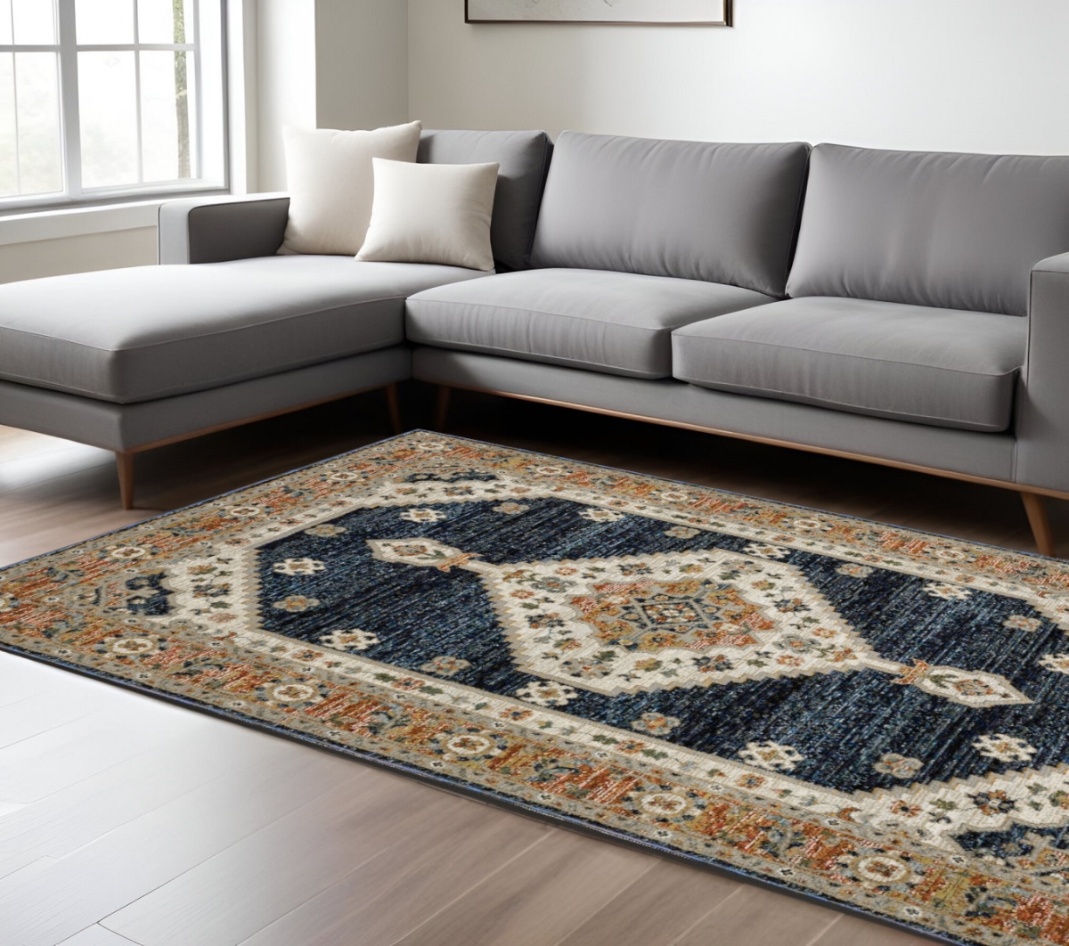 576322 10 x 13 ft. Medallion Rectangle Area Rug, Blue & Orange