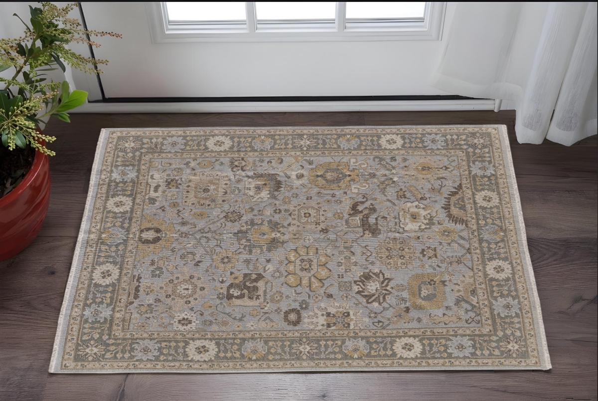 566793 2 x 3 ft. Wool Oriental Hand Knotted Rectangle Area Rug with Fringe, Gray & Brown