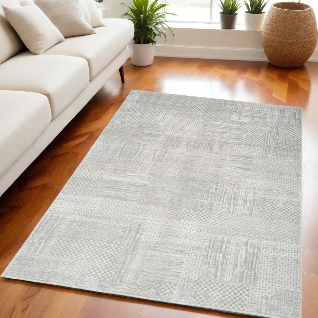 550232 5 x 7 ft. Abstract Non Skid Rectangle Area Rug, Silver & Gray