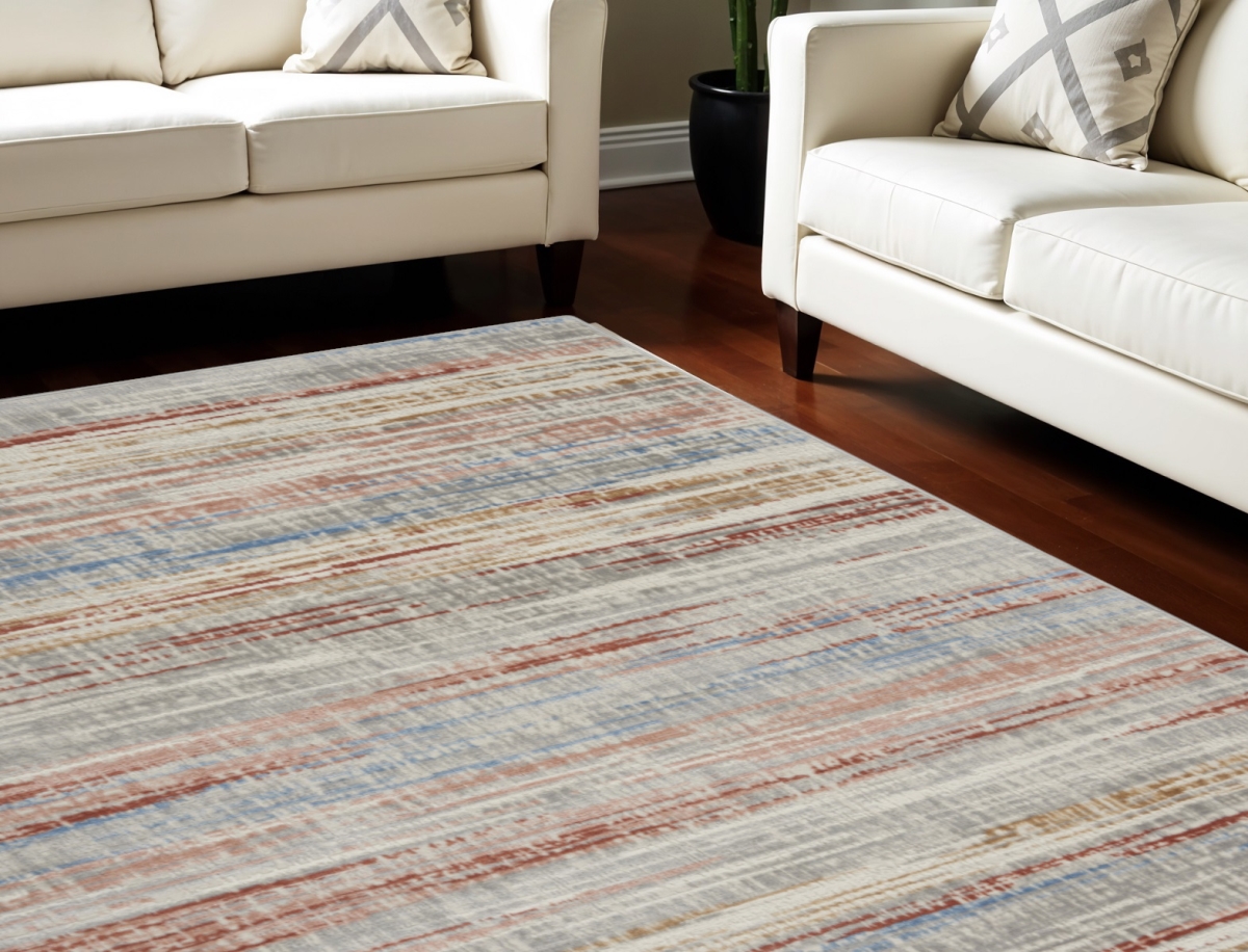 551416 9 x 12 ft. Abstract Non Skid Rectangle Area Rug, Ivory, Red & Blue