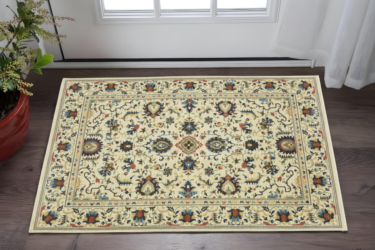 Oriental Rectangle Area Rug - Ivory Blue & Orange - 2' x 3' - Stain Resistant