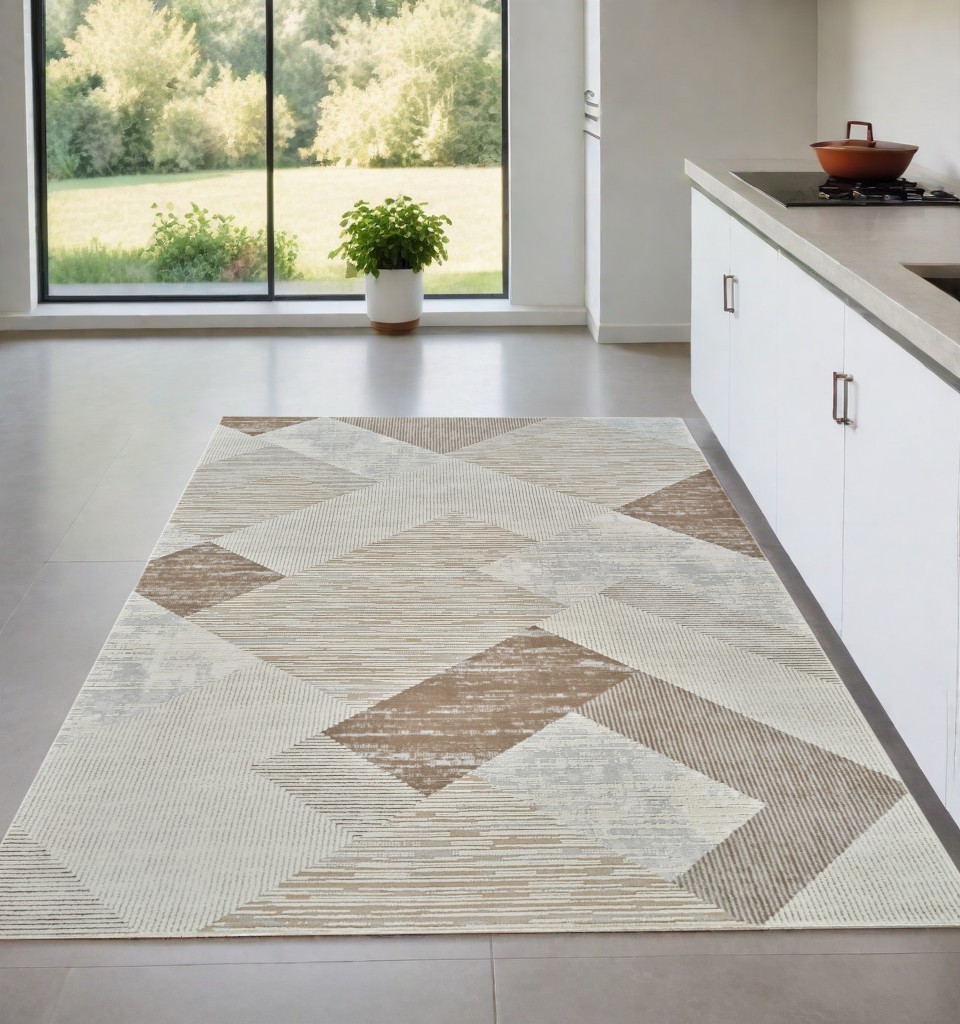 558876 4 x 6 ft. Abstract Distressed Rectangle Area Rug, Beige & Brown