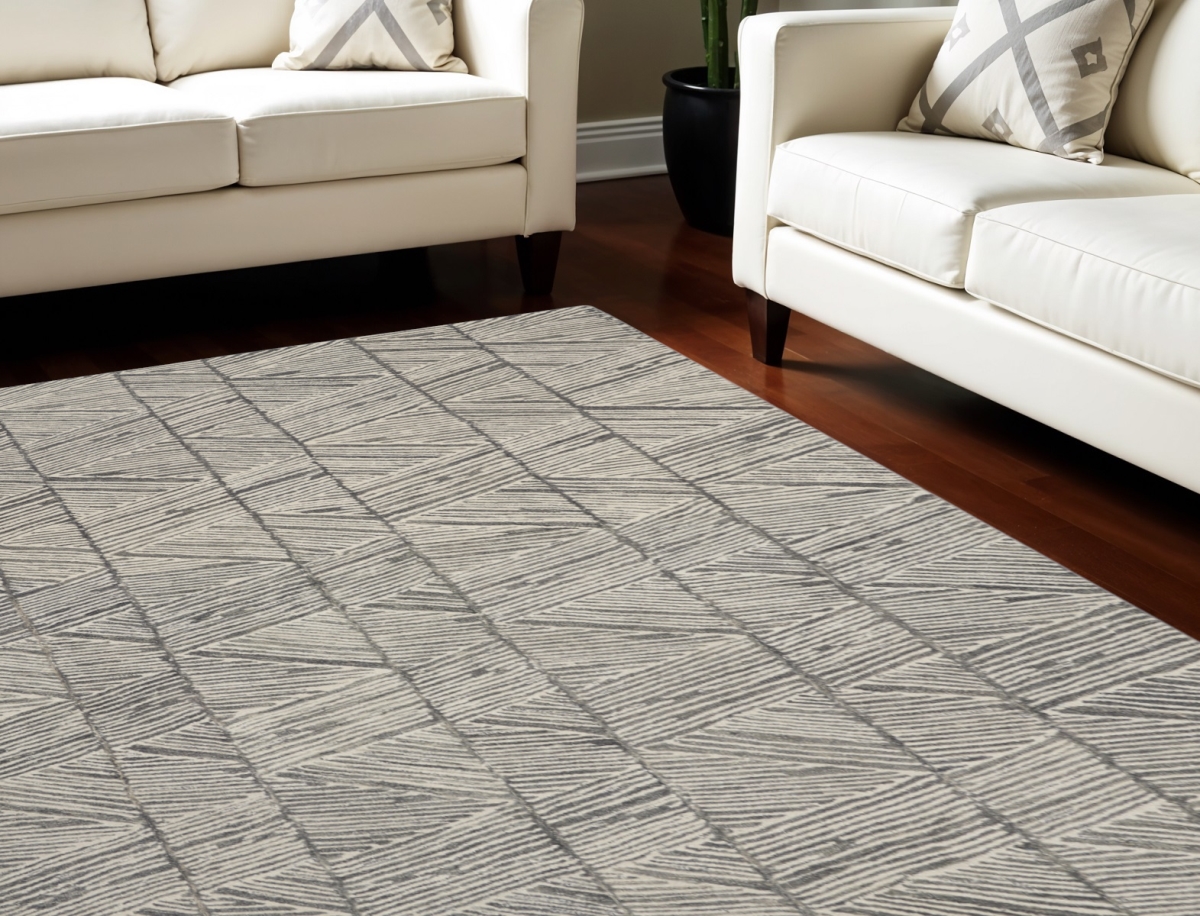 553377 8 x 12 ft. Wool Abstract Rectangle Area Rug, Gray & White