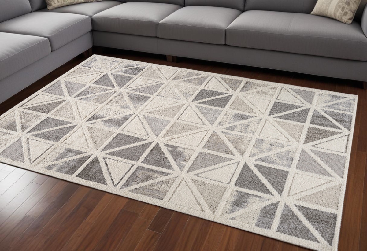 558482 8 x 11 ft. Geometric Distressed Rectangle Area Rug, Gray & Cream