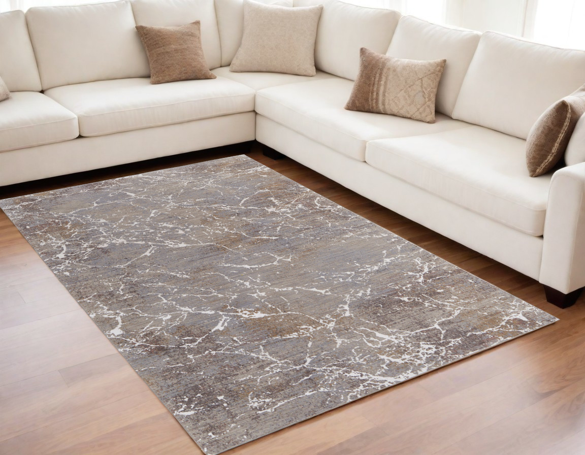 567674 5 x 8 ft. Abstract Power Loom Rectangle Area Rug, Ivory, Brown & Taupe